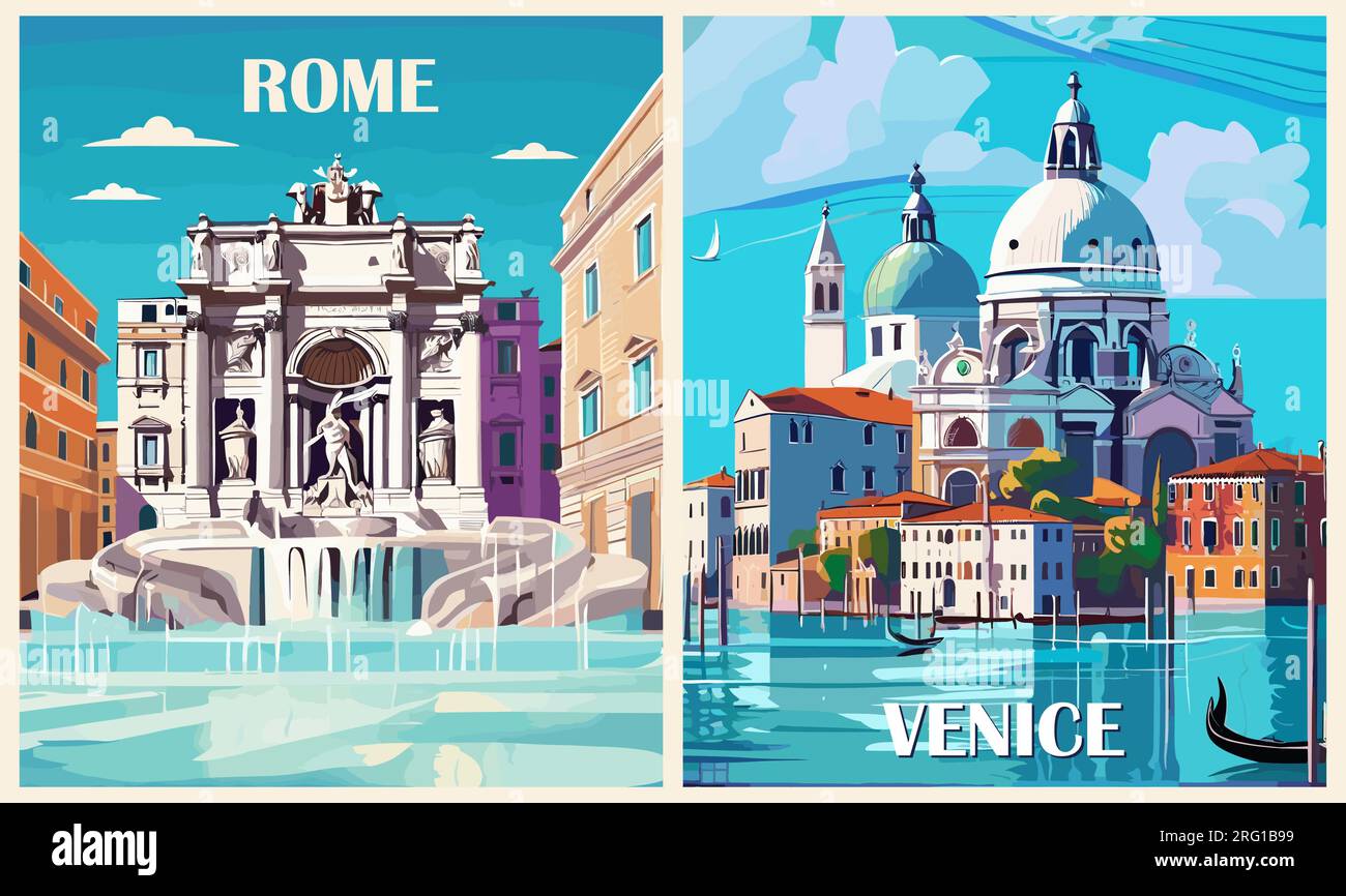 Set di poster per destinazioni di viaggio in Italia arte vettoriale Illustrazione Vettoriale