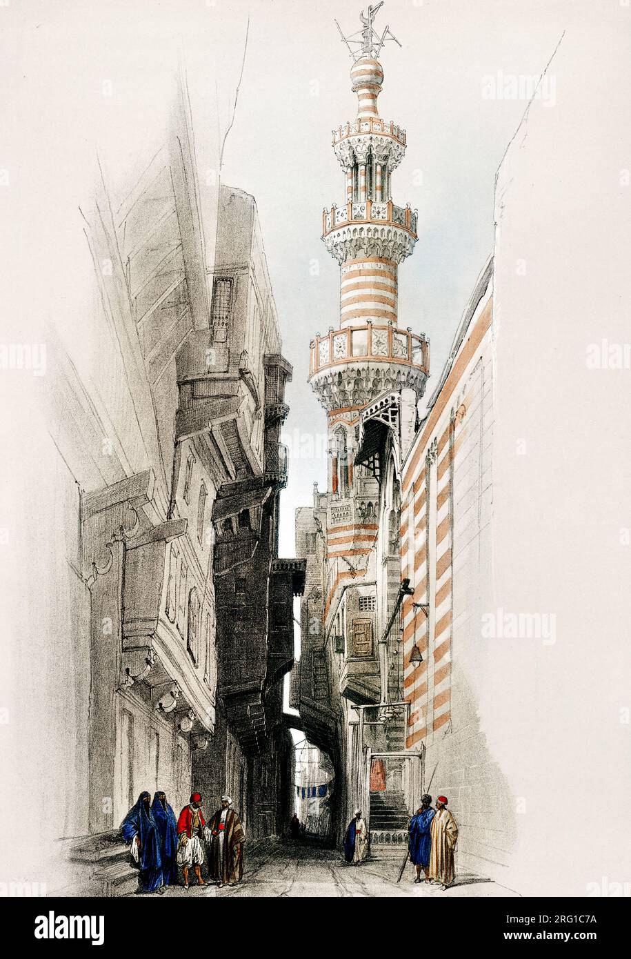 Il minareto della Moschea, l'illustrazione Rhamree di David Roberts. Originale della New York Public Library. Foto Stock