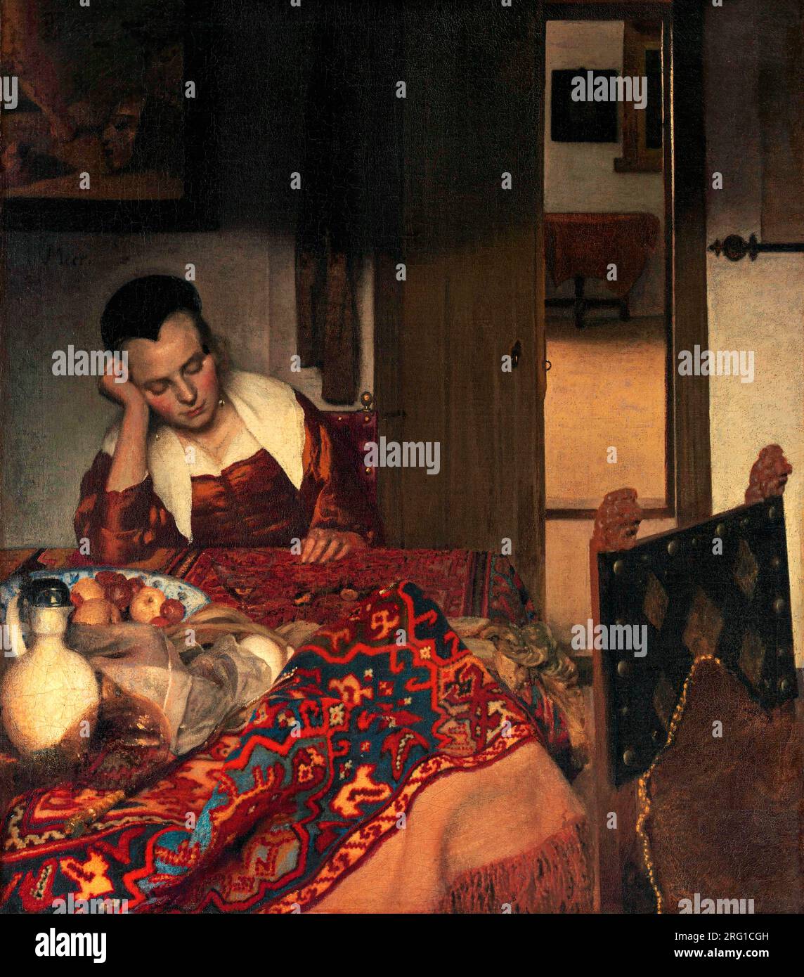 Una cameriera addormentata di Johannes Vermeer. Originale del MET Museum. Foto Stock