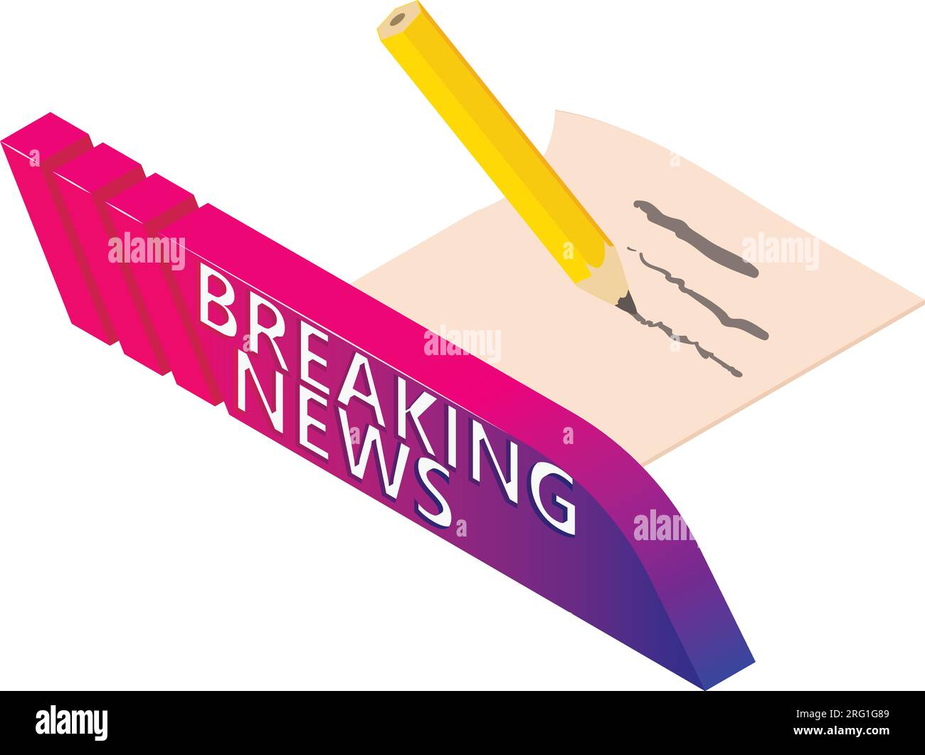 Icona ultime notizie vettore isometrico. Cartello notizie d'attualità vicino a carta e matita. Concetto dei media, giornalismo Illustrazione Vettoriale