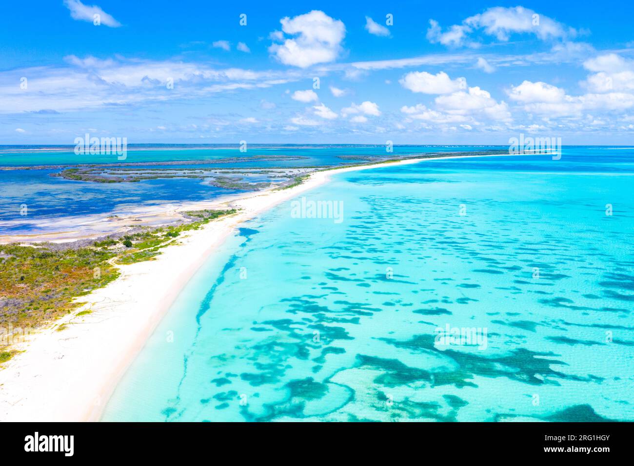 Pink Sand Beach, vista aerea, Antigua e Barbuda, Caraibi Foto Stock