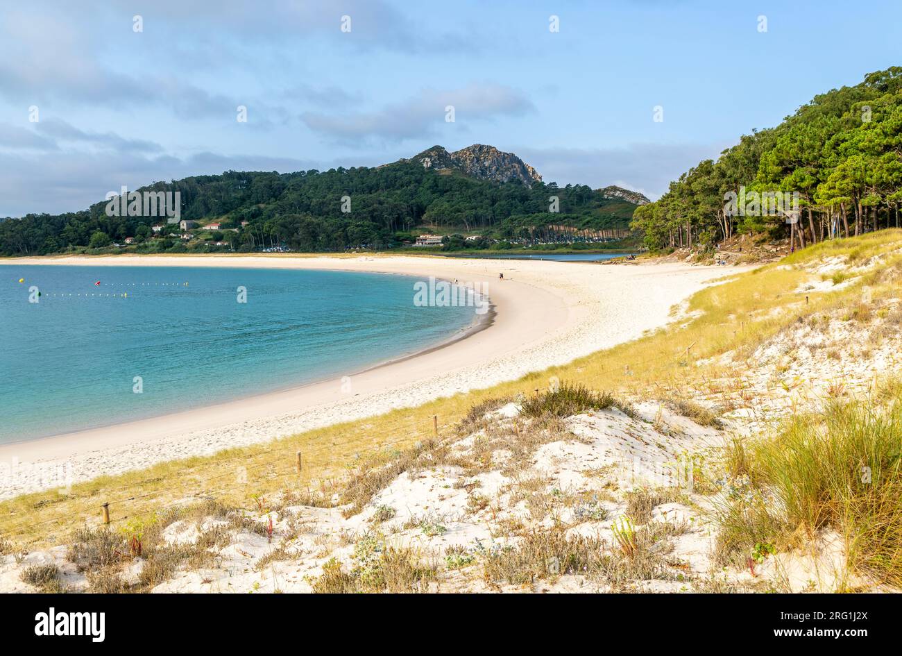 Playa de Rodas, spiaggia sabbiosa, Isole Cies, Isole atlantiche Galicia Maritime Terrestrial National Park, Spagna Foto Stock