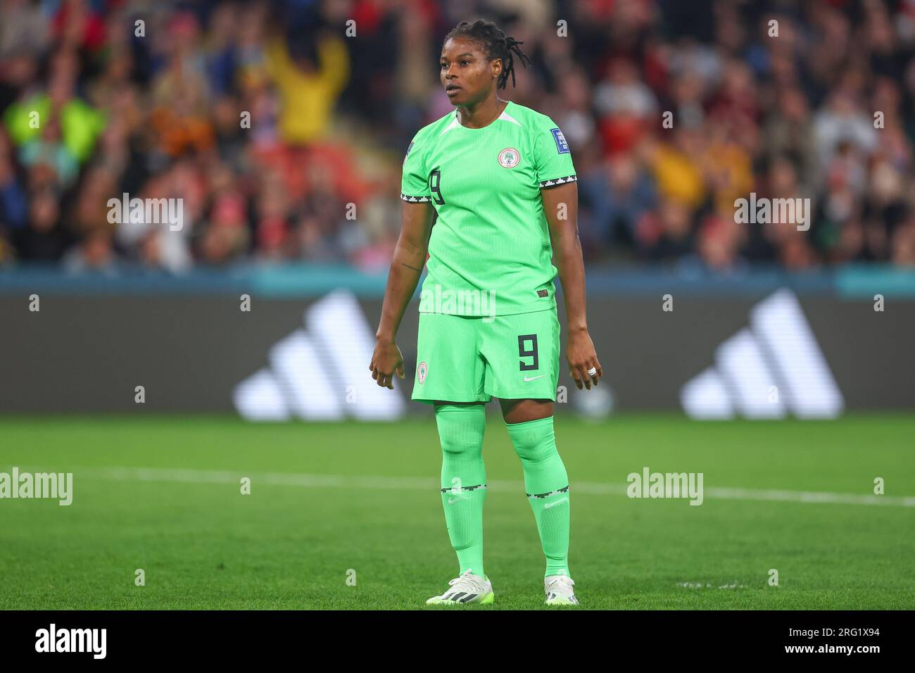 Desire Oparanozie #9 della Nigeria reagisce durante la partita della Coppa del mondo femminile FIFA 2023 England Women vs Nigeria Women al Suncorp Stadium, Brisbane, Australia, 7 agosto 2023 (foto di Patrick Hoelscher/News Images) Foto Stock