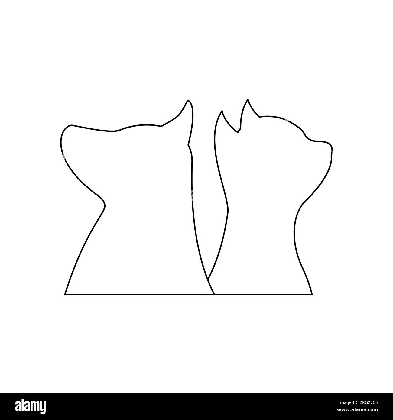 Logo cane e gatto. Disegno vettoriale lineare e di contorno e clipart. Modello isolato per la cura degli animali, la cuccia, il ricovero e altre idee. Illustrazione Vettoriale