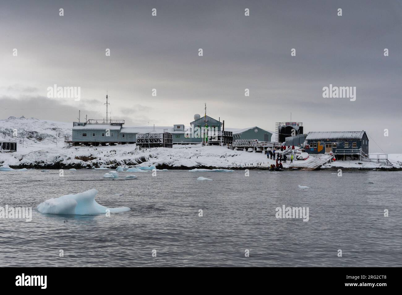 Base di ricerca Vernadsky, la stazione Ucraina Antartica a Marina Point sull'isola di Galindez nelle isole Argentine, Antartide. Foto Stock