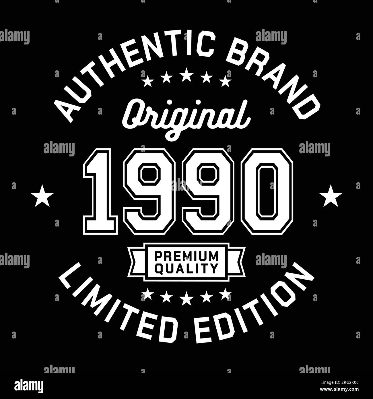 1990 marchio autentico. Abbigliamento e design alla moda. Grafica per t-shirt. Vettore e illustrazione. Illustrazione Vettoriale
