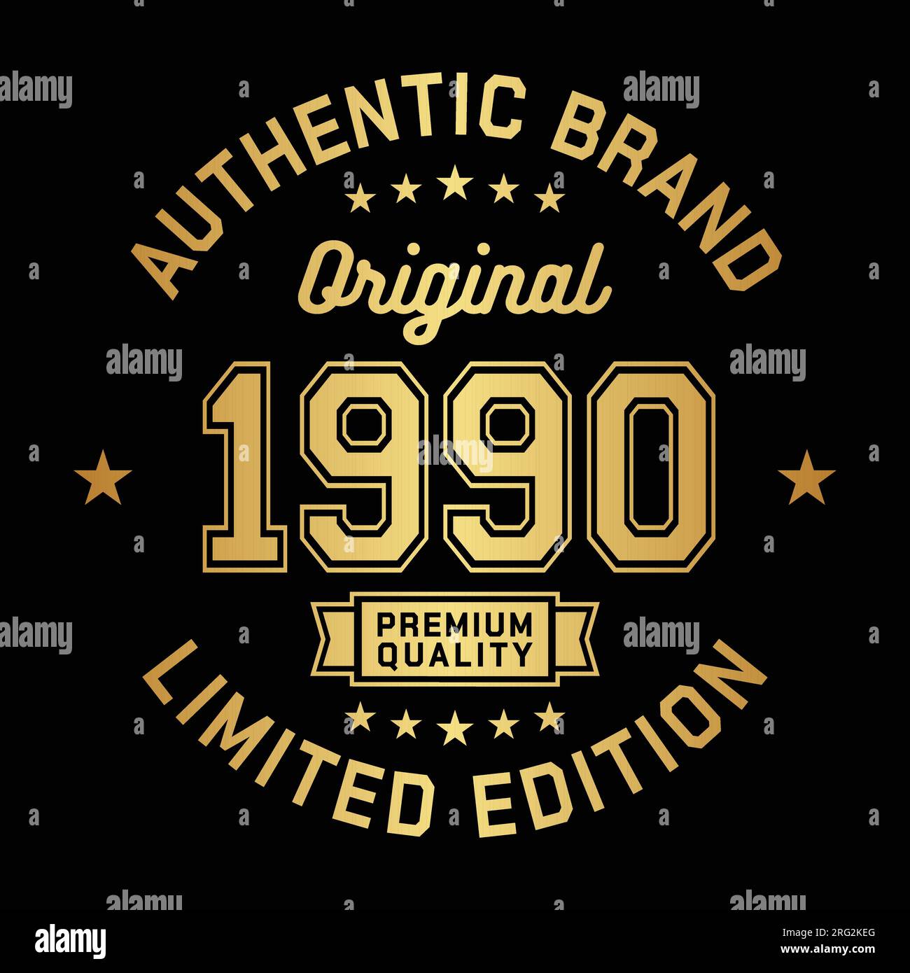 1990 marchio autentico. Abbigliamento e design alla moda. Grafica per t-shirt. Vettore e illustrazione. Illustrazione Vettoriale