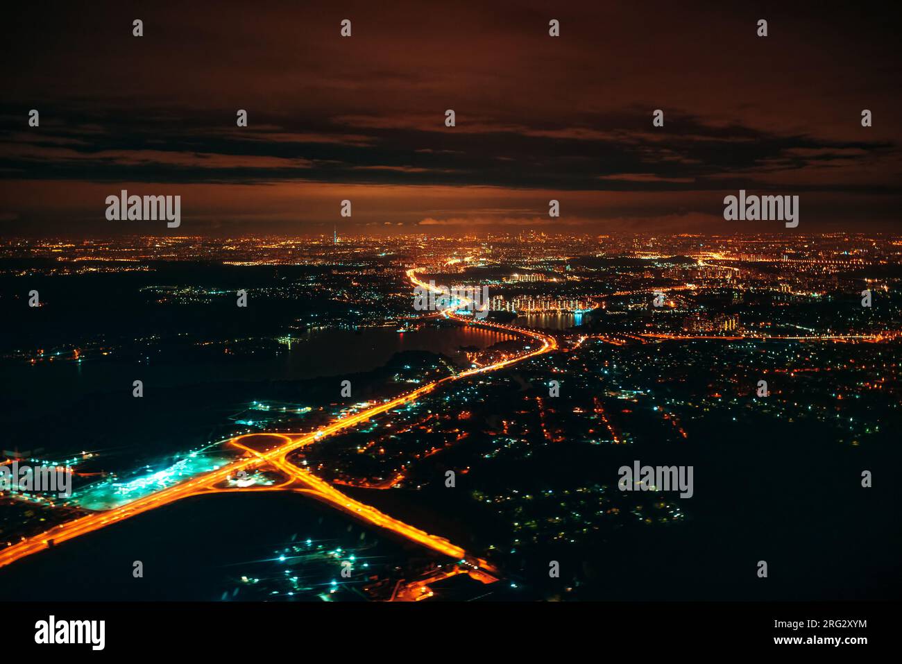 Vista aerea delle luci della città, Mosca Foto Stock