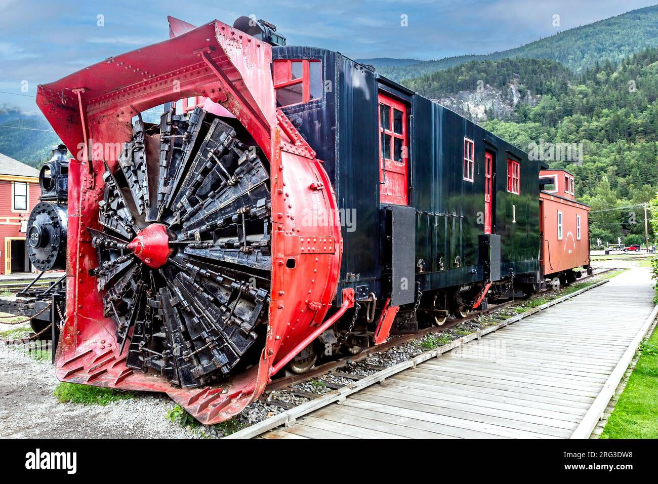 Spazzaneve Cooke Rotary #1 costruito nel 1899 per la WP & YR Railroad con lama rotante di 10 piedi. Sgombri di neve che bloccano i binari ferroviari fino a 10 piedi. Foto Stock