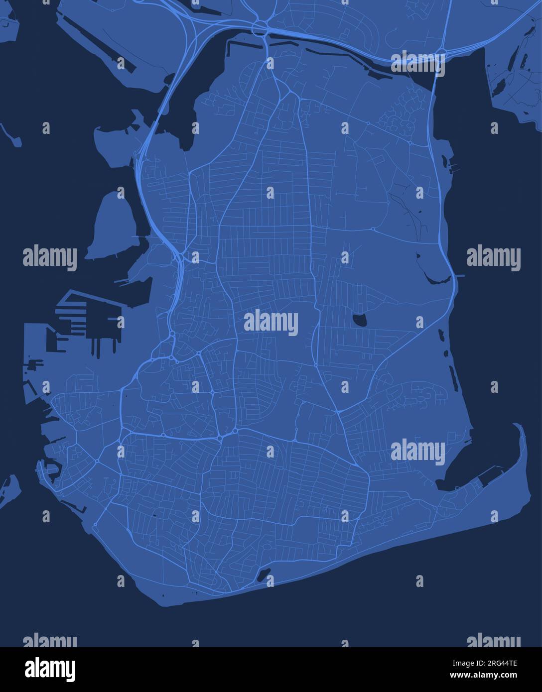Mappa di Portsmouth, poster blu della cartina stradale della città del Regno Unito Illustrazione Vettoriale