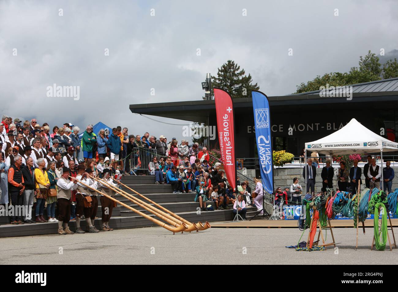 Fête des Guides 2023. Compagnie des Guides de Saint-Gervais-les-Bains et des Contamines-Montjoie. Saint-Gervais-les-Bains. Haute-Savoie. Auvergne-Rhôn Foto Stock