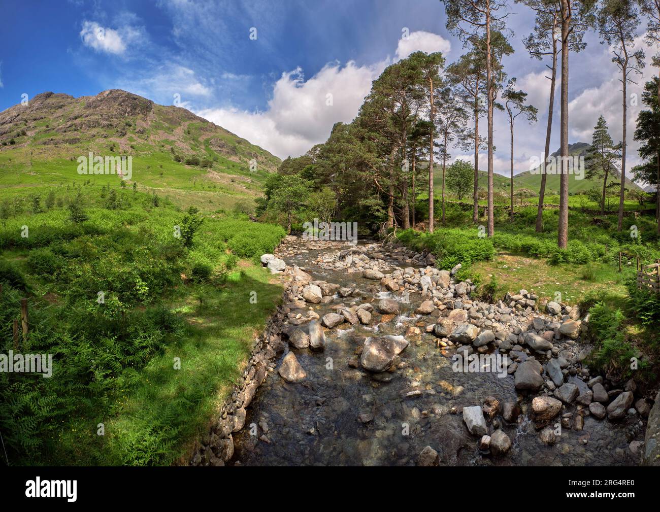 Nether Beck con Middle Fell (a sinistra) e Yewbarrow (a destra). Wasdale, Lake District National Park, Cumbria, Inghilterra. Foto Stock