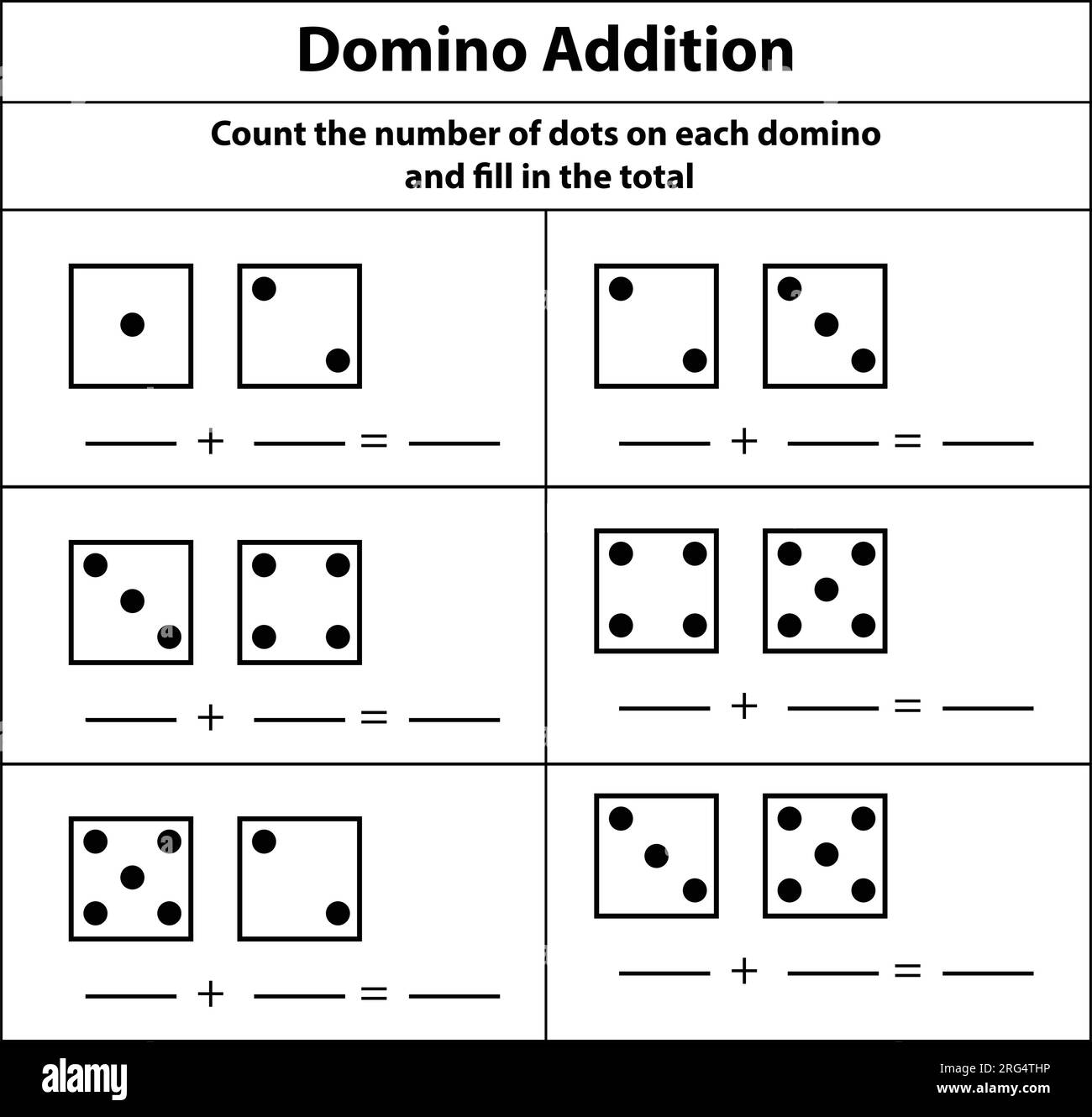 Domino Addition conta il numero di punti che ogni domino riempie il totale. Esercizi di matematica. illustratore vettoriale su sfondo bianco Illustrazione Vettoriale