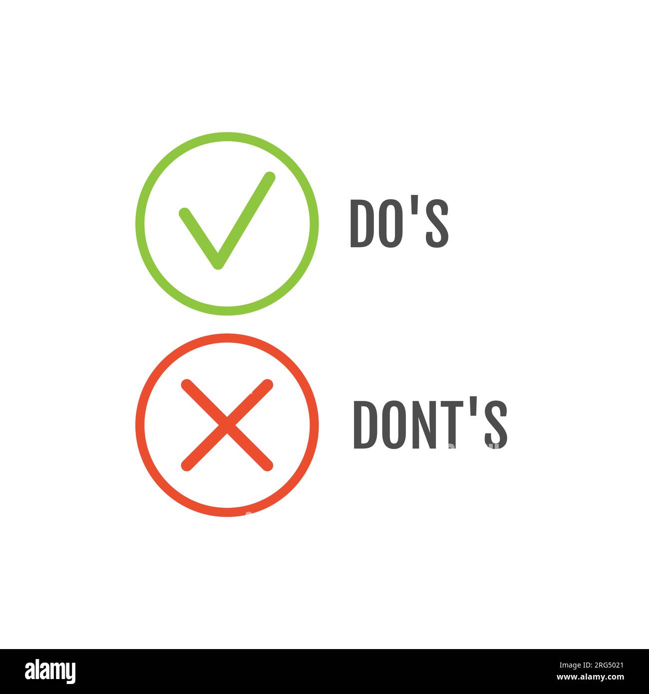 DOS e controllo icone non buono e non cattivo. Elenco negativo positivo, vero sbagliato come il logo ANF FAIL Illustrazione Vettoriale