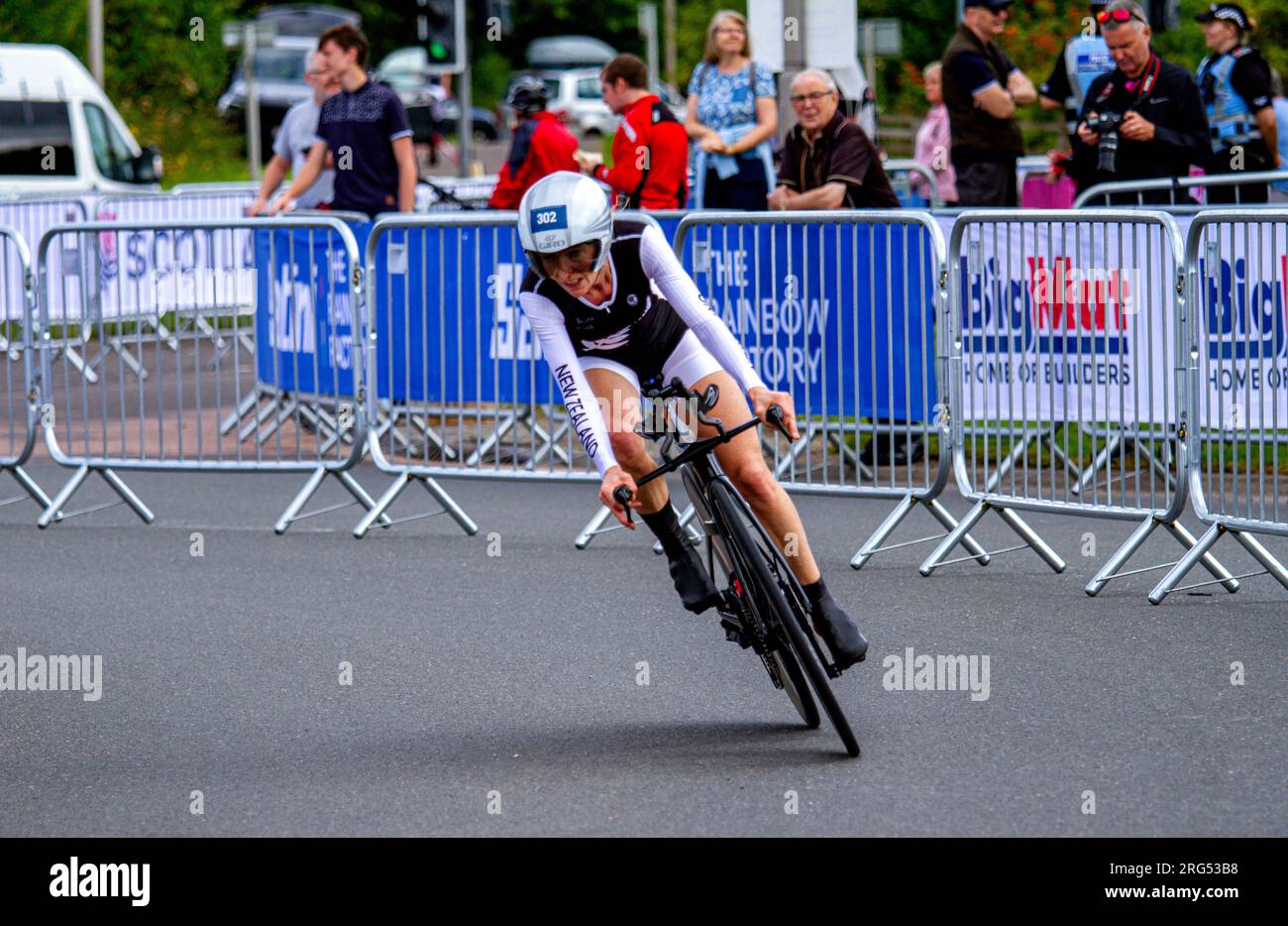 Dundee, Tayside, Scozia, Regno Unito. 7 agosto 2023. Campionati del mondo di ciclismo UCI: I Campionati del mondo di ciclismo UCI si terranno nella città della scoperta, con un percorso di 22,8 km e 89 m di arrampicata. La Gran Fondo Road Race ha inizio sulla West Grange Road a est di Dundee. I ciclisti pedaleranno quindi in direzione nord-est su Arbroath Road, che fa parte della A92, verso Arbroath prima di svoltare a nord-est a Salmon's Muir, due miglia a nord di Carnoustie, e tornare lungo la A92 fino al traguardo di Dundee. Crediti: Dundee Photographics/Alamy Live News Foto Stock