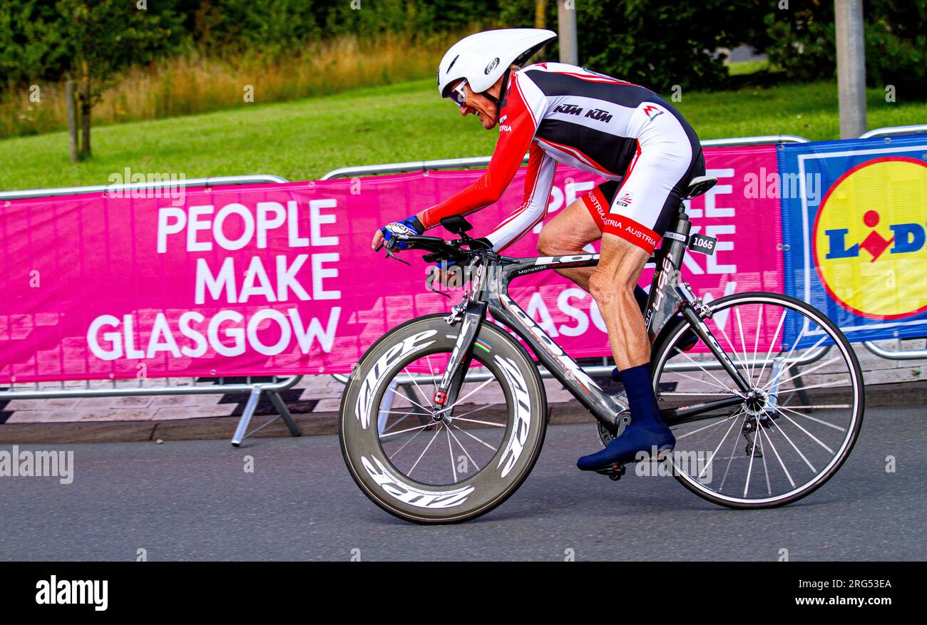 Dundee, Tayside, Scozia, Regno Unito. 7 agosto 2023. Campionati del mondo di ciclismo UCI: I Campionati del mondo di ciclismo UCI si terranno nella città della scoperta, con un percorso di 22,8 km e 89 m di arrampicata. La Gran Fondo Road Race ha inizio sulla West Grange Road a est di Dundee. I ciclisti pedaleranno quindi in direzione nord-est su Arbroath Road, che fa parte della A92, verso Arbroath prima di svoltare a nord-est a Salmon's Muir, due miglia a nord di Carnoustie, e tornare lungo la A92 fino al traguardo di Dundee. Crediti: Dundee Photographics/Alamy Live News Foto Stock
