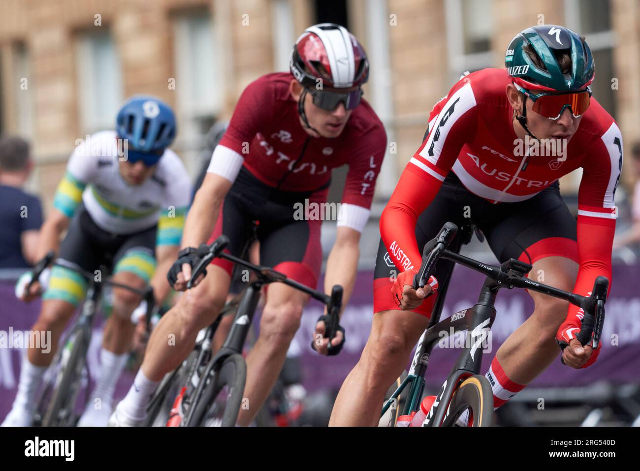 Patrick Gamper, austriaco, un titolo maschile attrattivo e drammatico UCI World Road Race a Glasgow, agosto 2023.Gamper è arrivato 22mo. Foto Stock