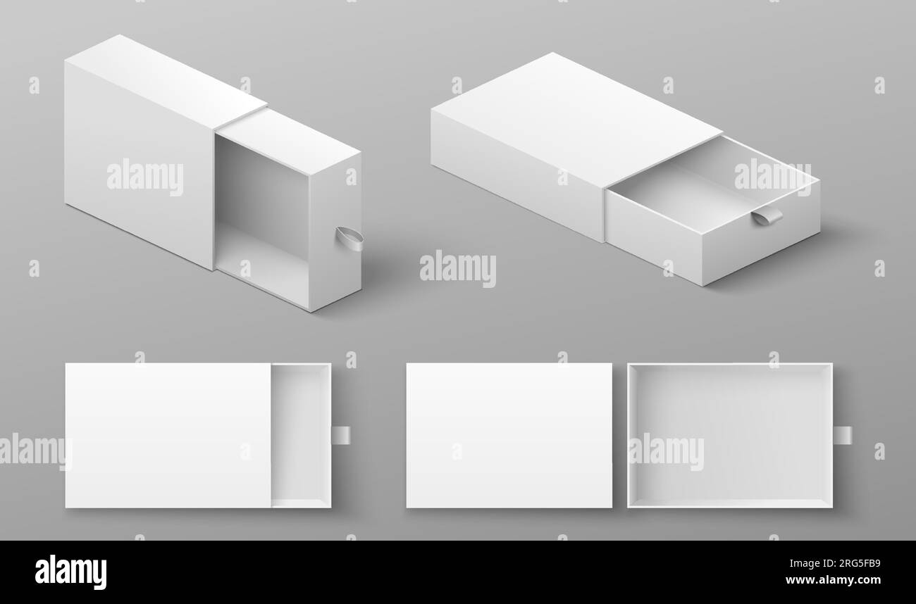 Set realistico per il mockup della scatola portavetrini con nastro da estrarre Illustrazione Vettoriale