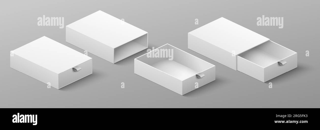 Pacchetto di cartone con nastro per tirare e far scorrere il set Illustrazione Vettoriale