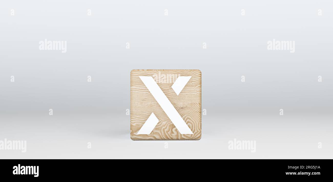 Wooden Cubes nuovo logo Twitter, Cubes con logo Twitter. Lavoro 3D e immagine 3D. Erevan, Armenia - 2023 luglio 26: Foto Stock