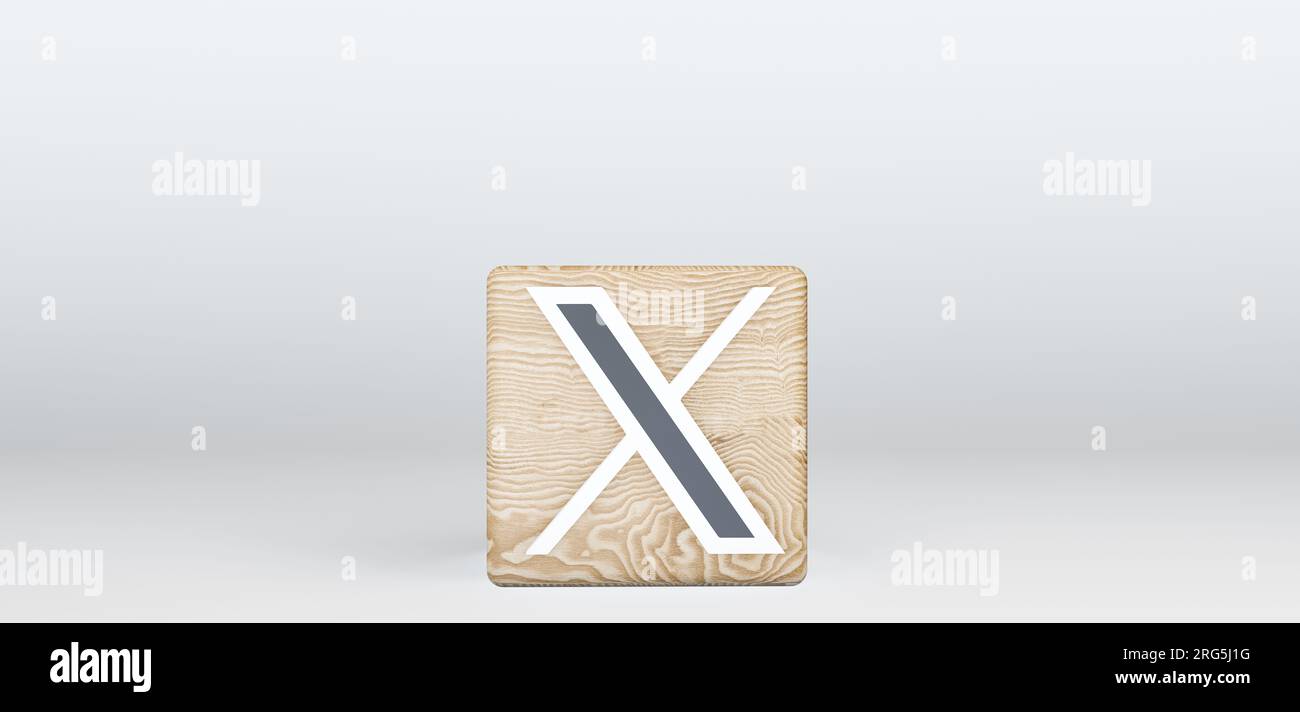 Wooden Cubes nuovo logo Twitter, Cubes con logo Twitter. Lavoro 3D e immagine 3D. Erevan, Armenia - 2023 luglio 26: Foto Stock