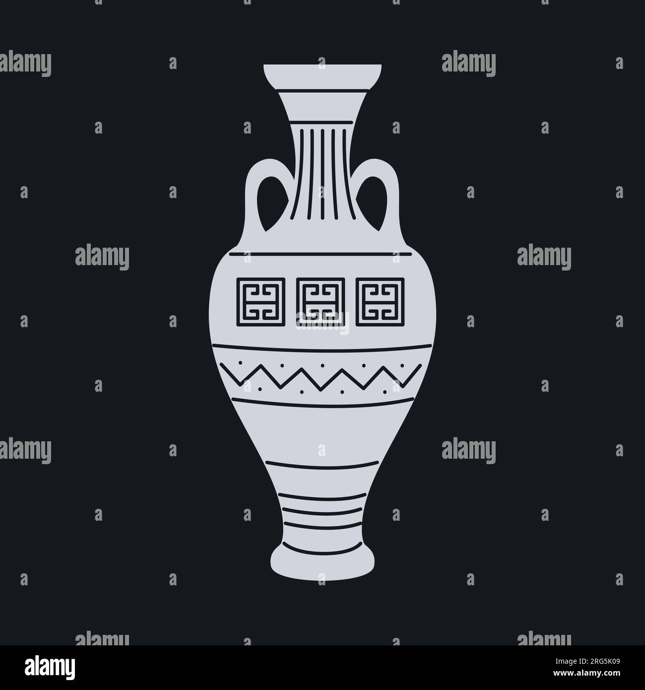 Concetto greco di anfora nera. Antico vaso decorativo isolato su sfondo nero. Illustrazione digitale per pagina Web, app mobile, promozione. Illustrazione Vettoriale