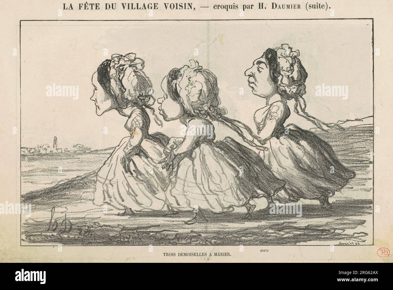Trois demoiselles a marier; Famille bourgeoise convaincue ... XIX secolo di Honoré Daumier Foto Stock