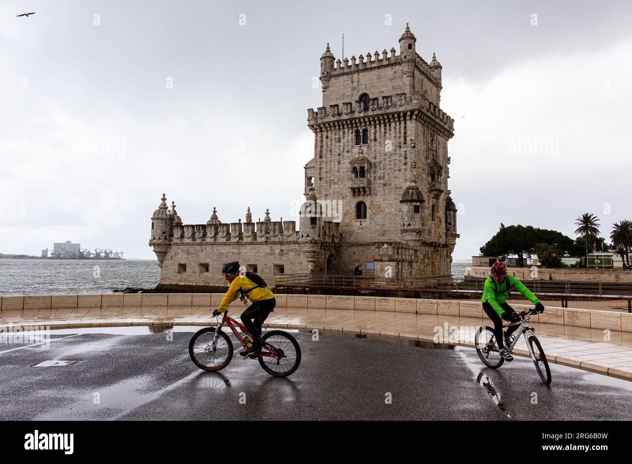 Lisbona, Torre di Belém, Portogallo, Europa, torre di sao vicente, patrimonio dell'umanità dell'unesco, fortificazione in stile manuelino, fortificazione difensiva Foto Stock