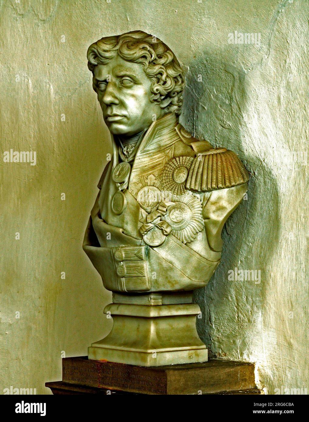 Burnham Thorpe Church, Busto dell'ammiraglio Lord Nelson, Norfolk, Inghilterra, Regno Unito Foto Stock