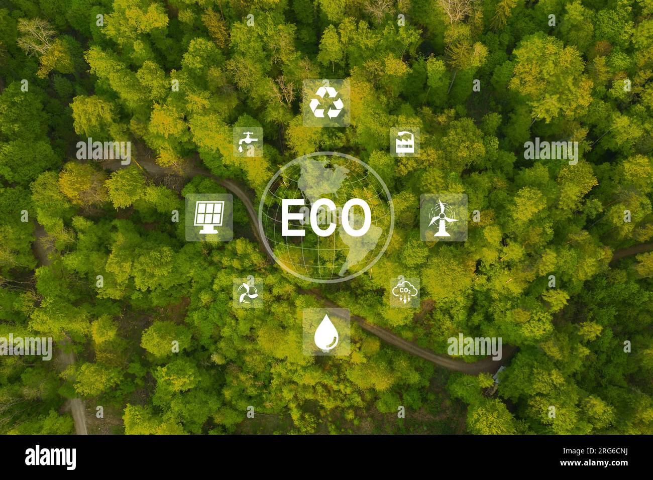 Concetto che illustra la questione delle emissioni di biossido di carbonio e il suo impatto sulla natura sotto forma di stagno sotto forma di simbolo di co2 situato in una lussureggiante . Foto Stock