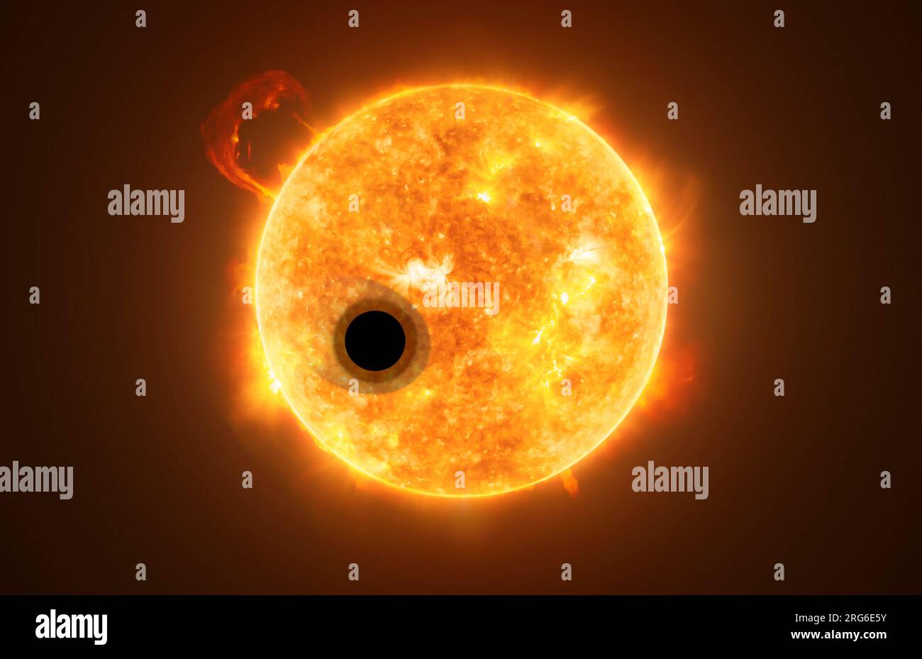 L'esopianeta WASP-107b è un gigante gassoso che orbita attorno a una stella di sequenza principale di tipo K altamente attiva. Foto Stock