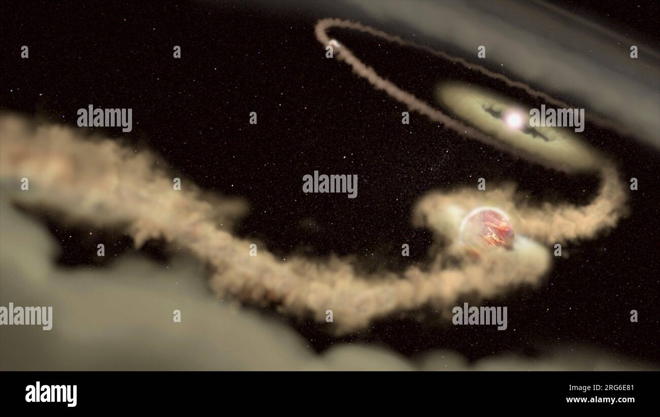 L'idea dell'artista di due giganti di gas esopianeti orbitanti attorno alla giovane stella PDS 70. Foto Stock