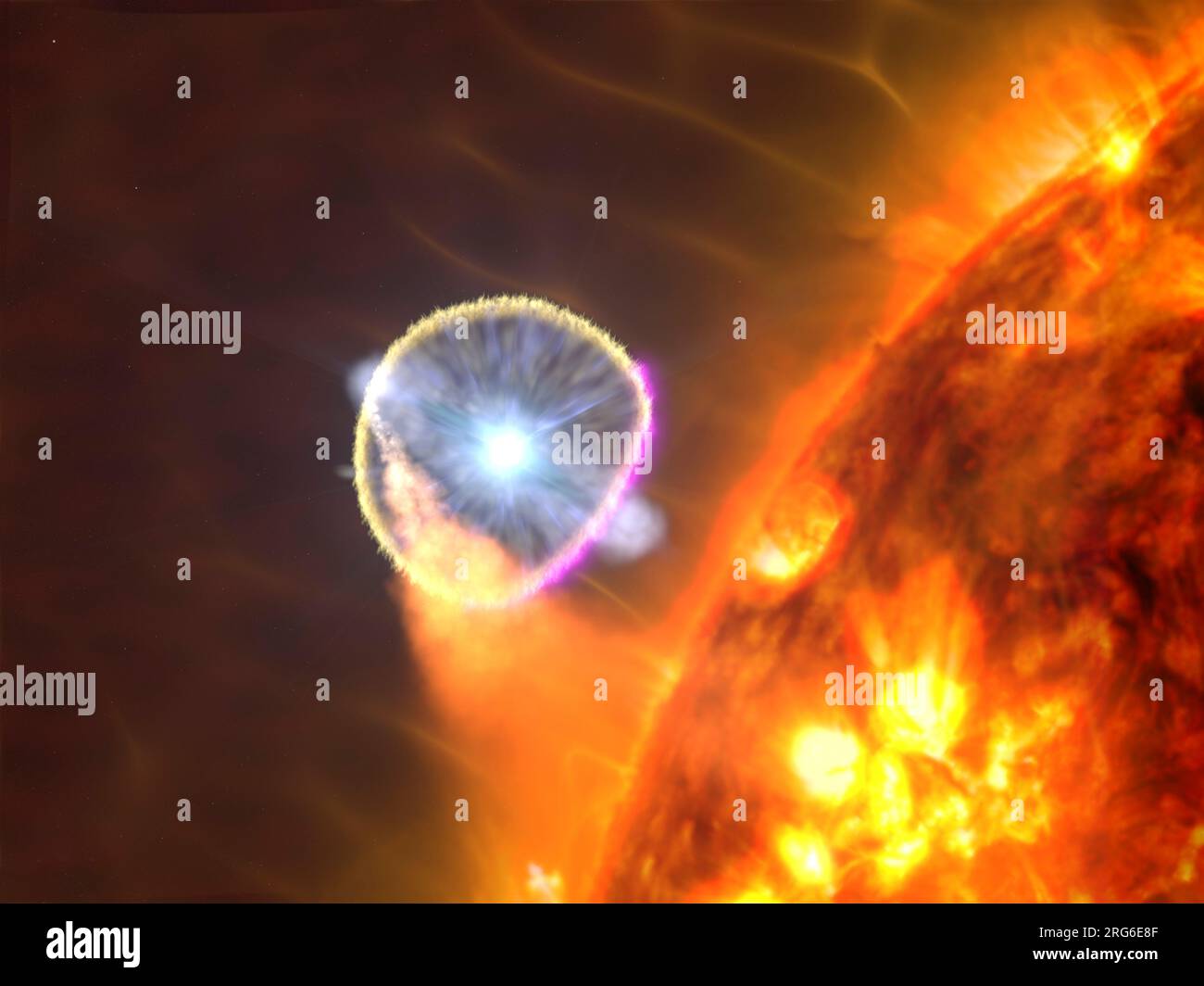 La stella nana bianca di V407 Cygni, mostrata qui in un concetto di artista, è diventata nova nel 2010. Foto Stock