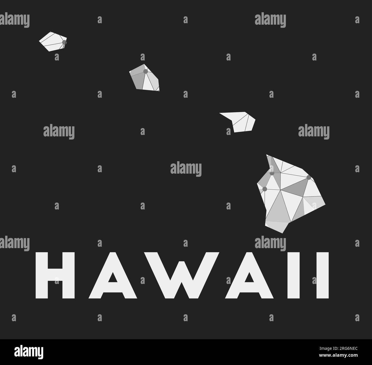 Hawaii - mappa della rete di comunicazione dello stato di noi. Design geometrico alla moda delle Hawaii su sfondo scuro. Illustrazione Vettoriale