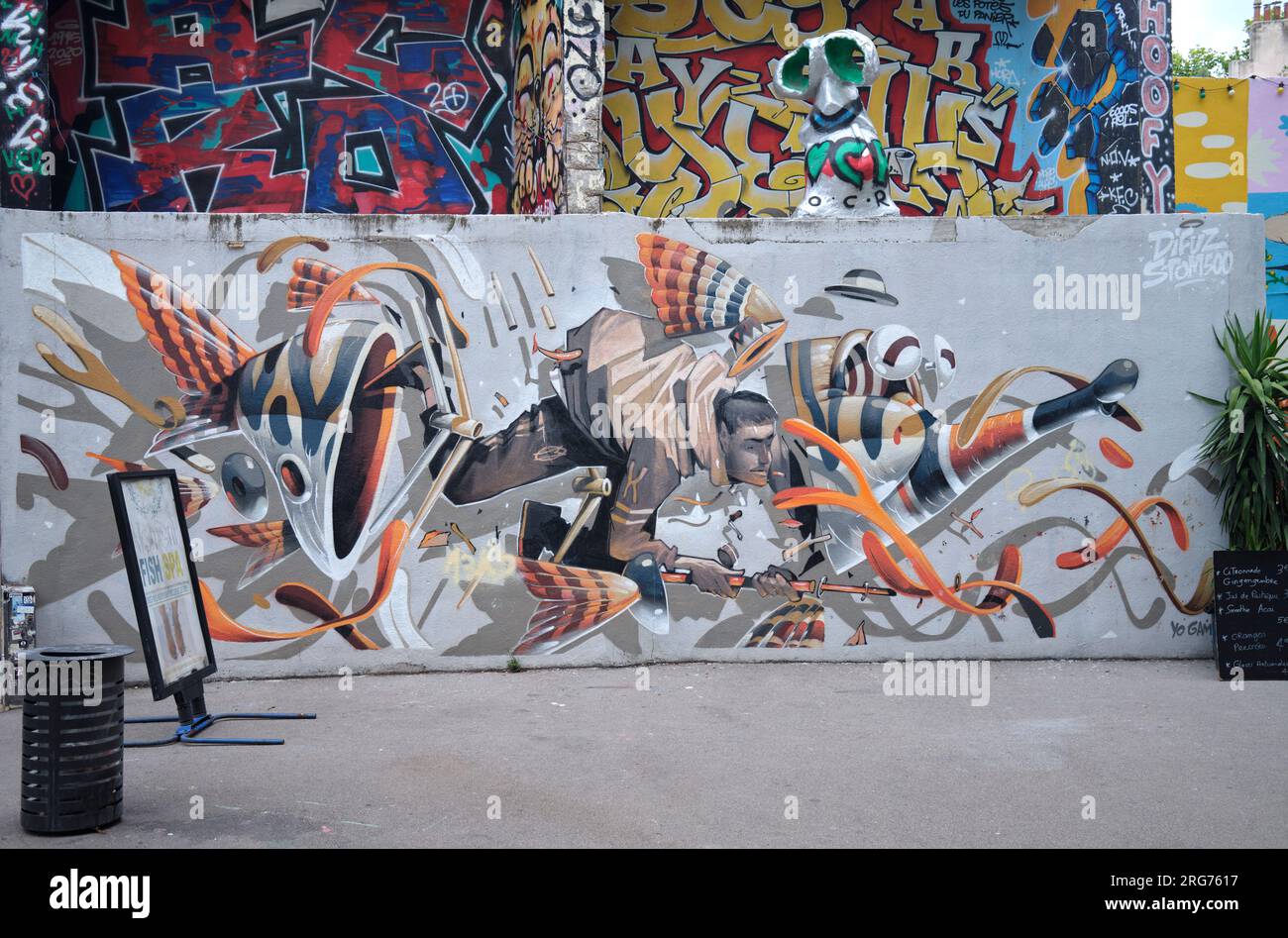 Street Art nel quartiere le Panier di Marsiglia, Francia Foto Stock