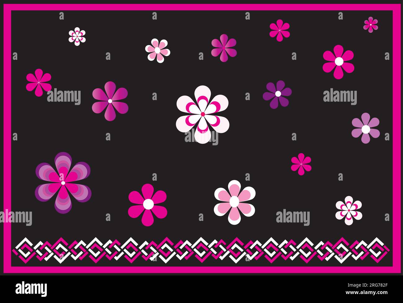 disegno floreale su un terreno nero. Illustrazione vettoriale di fiori con bordo sul bordo inferiore della pagina Illustrazione Vettoriale