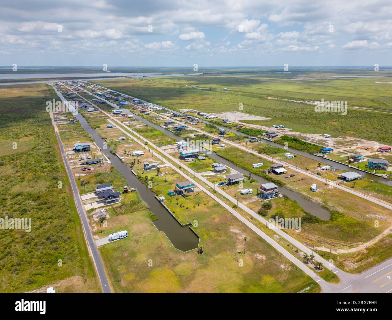 Quartiere residenziale costiero Port Bolivar Texas Foto Stock