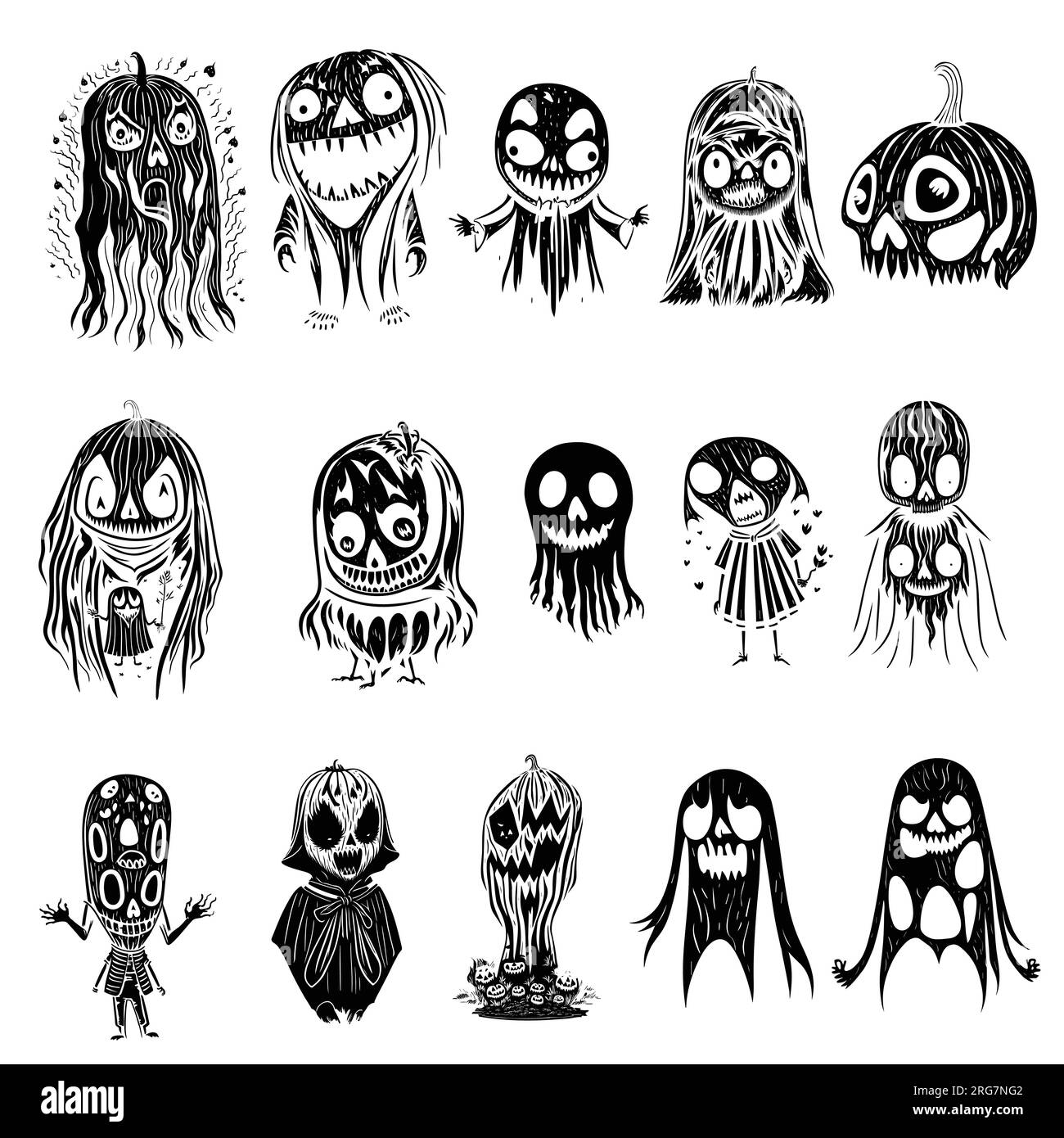 Sagome stravaganti - Set di grafica digitale Halloween, illustrazione vettoriale. Illustrazione Vettoriale