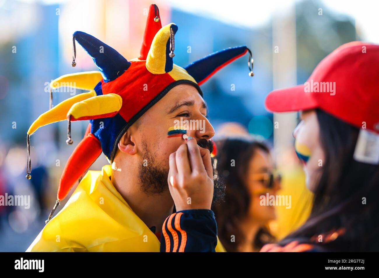 Melbourne, Victoria, Australia. 8 agosto 2023. MELBOURNE, AUSTRALIA - 08 AGOSTO: I tifosi colombiani prima che la Colombia giochino in Giamaica alla Coppa del mondo femminile FIFA Australia e nuova Zelanda 2023 al Melbourne Rectangular Stadium l'8 agosto 2023 (immagine di credito: © Chris Putnam/ZUMA Press Wire) SOLO PER USO EDITORIALE! Non per USO commerciale! Foto Stock