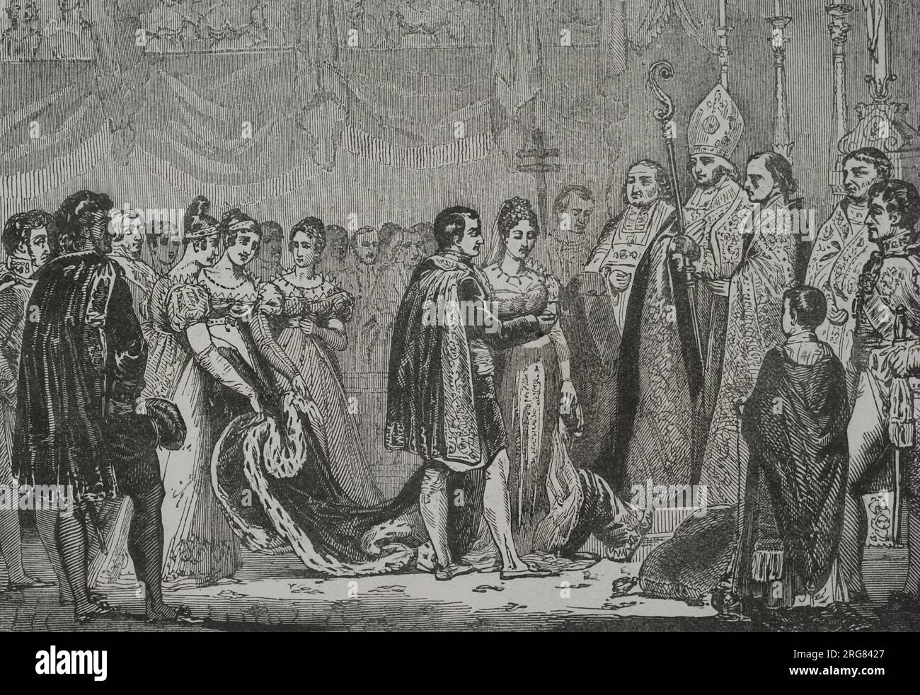 Napoleone Bonaparte (1769-1821). Imperatore di Francia (1804-1815). Primo Impero francese. Parigi. Matrimonio di Napoleone i con Maria Luisa d'Austria (1791-1847), 2 aprile 1810. Incisione. Los Héroes y las Grandezas de la Tierra. Tomo V. 1855. Foto Stock