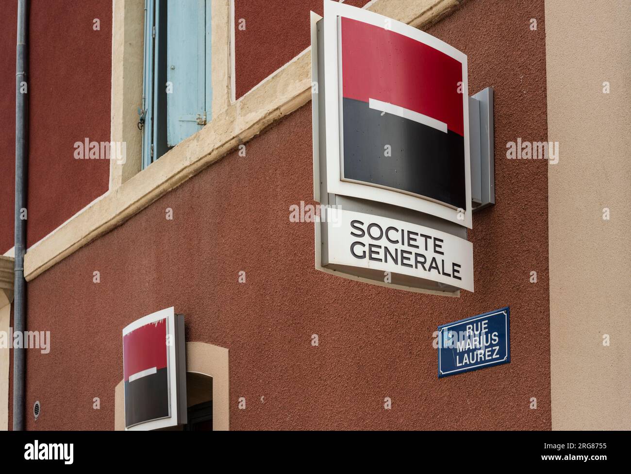 Societe General Bank, Meze, Herault, Occitanie, Francia Foto Stock