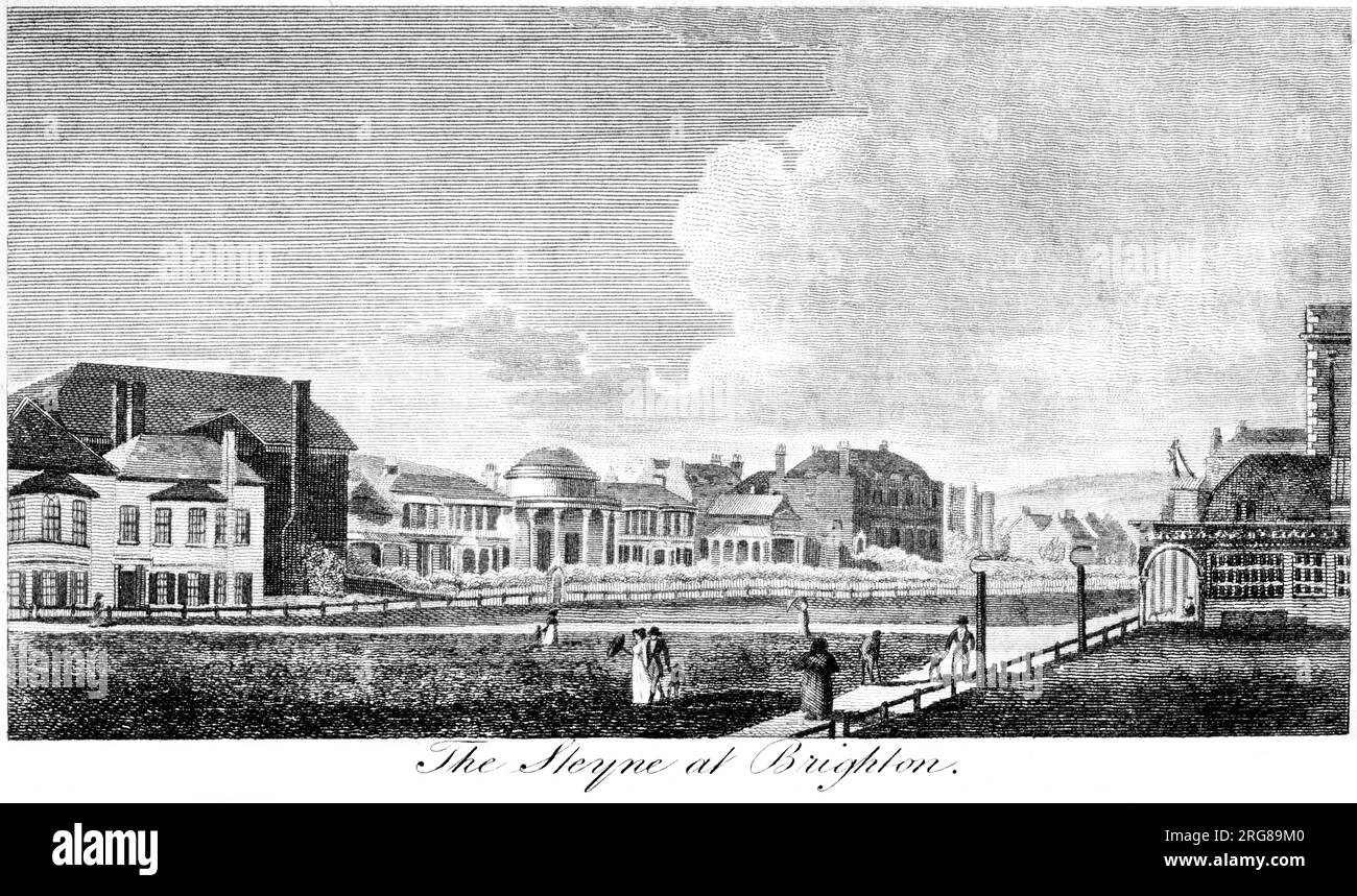 Un'incisione della Steyne (Old Steine) a Brighton UK scansionata ad alta risoluzione da un libro stampato nel 1806. Credevo libero da copyright. Foto Stock