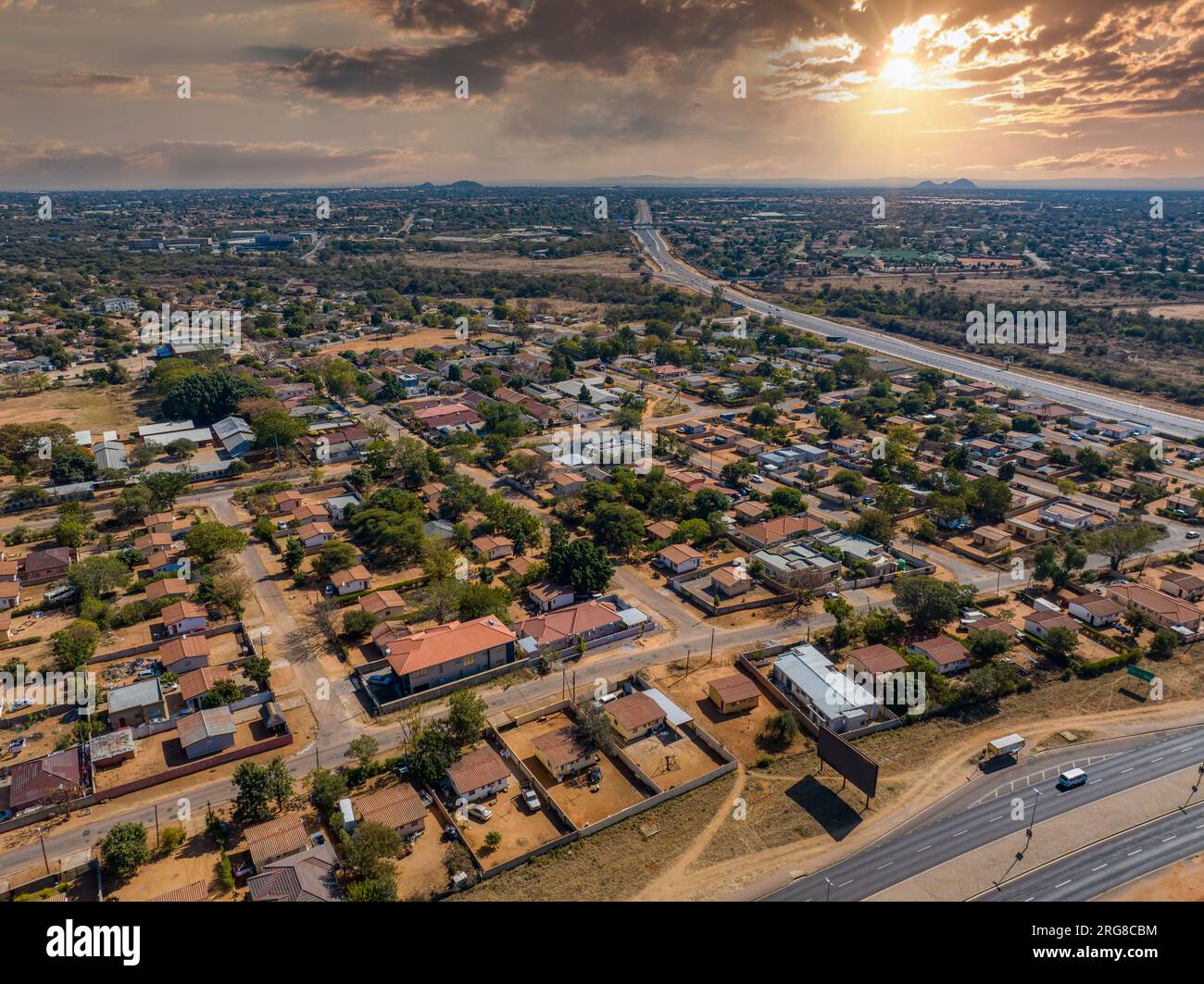 Vista aerea, quartiere residenziale, città di Gaborone, nella capitale del Botswana di Gaborone Foto Stock