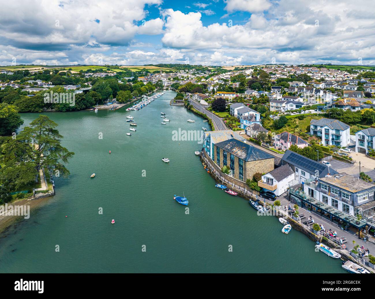 Kingsbridge Estuary da un drone, Kingsbridge, Devon, Inghilterra, Regno Unito Foto Stock