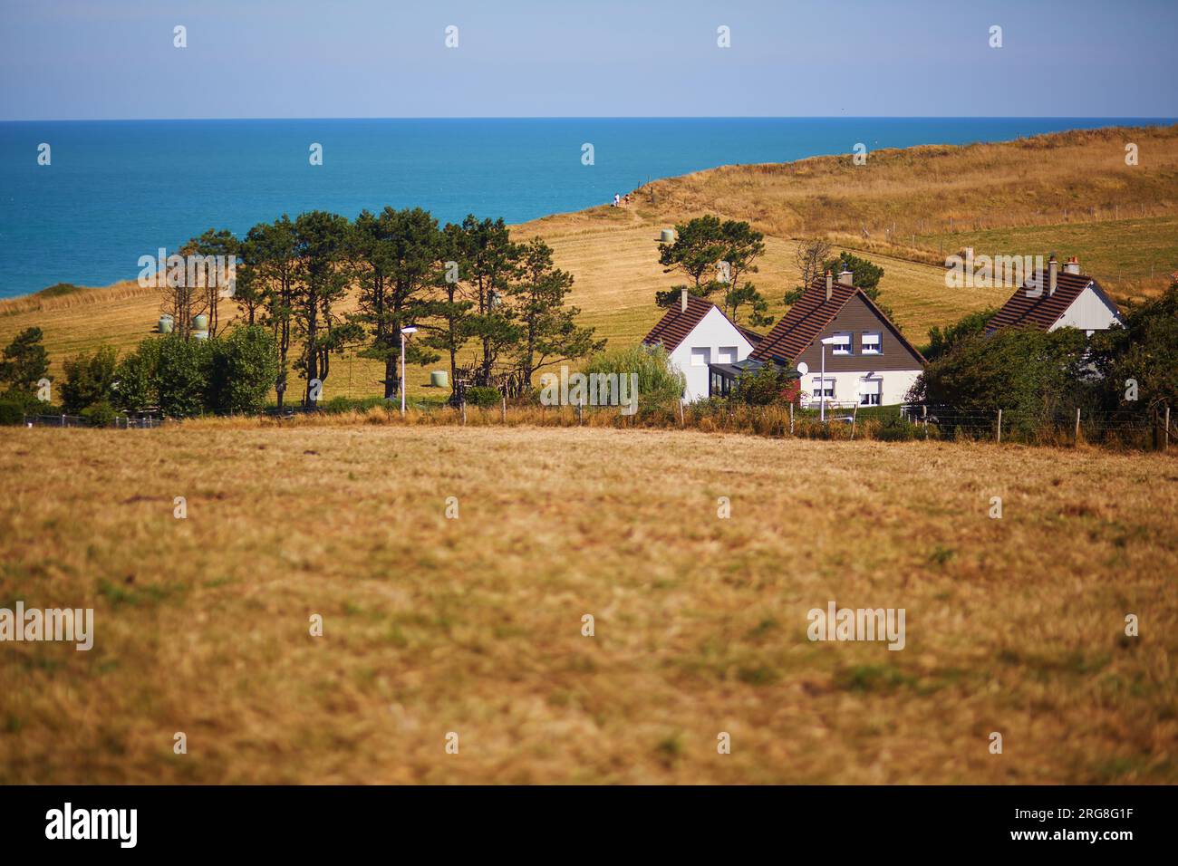 Pittoresco paesaggio panoramico di Sainte-Marguerite sur Mer, Normandia in Francia Foto Stock