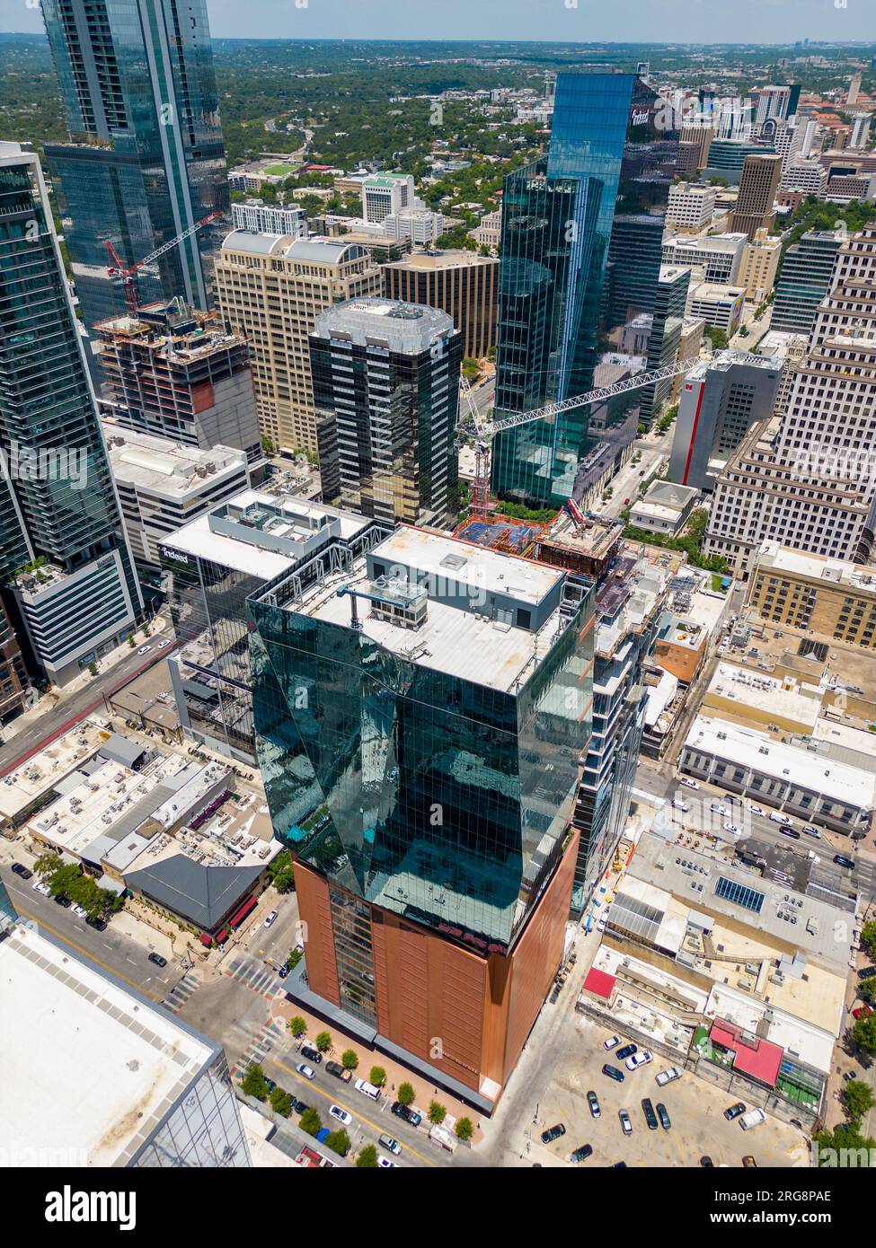 Austin, Texas, USA - 24 luglio 2023: Foto aerea 405 Colorado Office Building Downtown Austin Texas Foto Stock