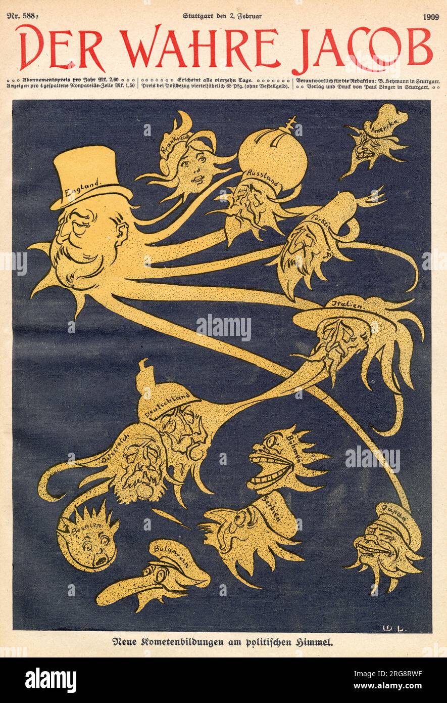 Satira della "GRANDE COMETA POLITICA" ispirata alla cometa di Halley Foto Stock