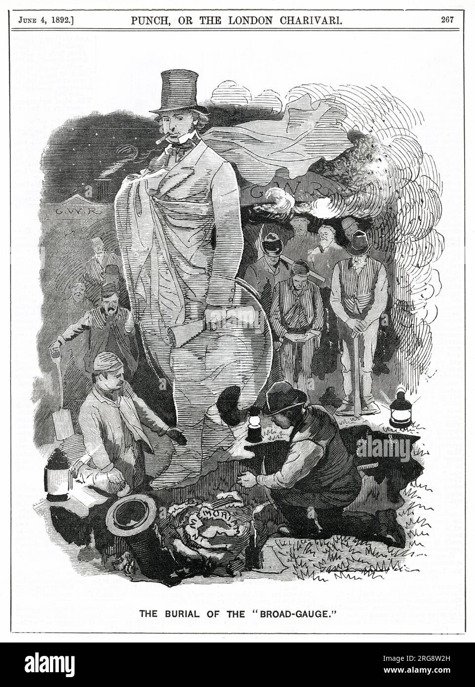 Il fantasma di Brunel lamenta la sepoltura della ferrovia a scartamento ampio che ha inventato. Foto Stock