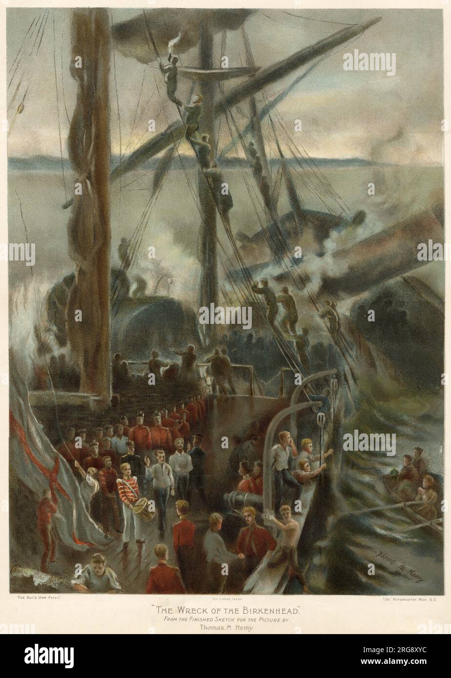 Carica di soldati, la nave, Birkenhead, colpisce una roccia al largo di Simon's Bay, Sud Africa : 184 sono salvati dalle barche, 454 vite sono perse. Foto Stock