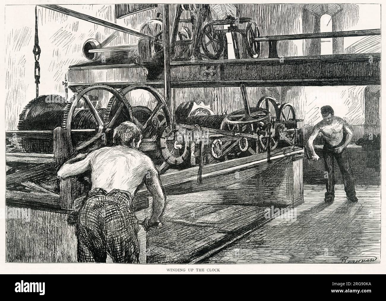 Ci vollero due uomini diverse ore tre volte alla settimana per finire la Torre dell'Orologio (Elizabeth Tower), in modo che i londinesi potessero ottenere un orario preciso. Foto Stock